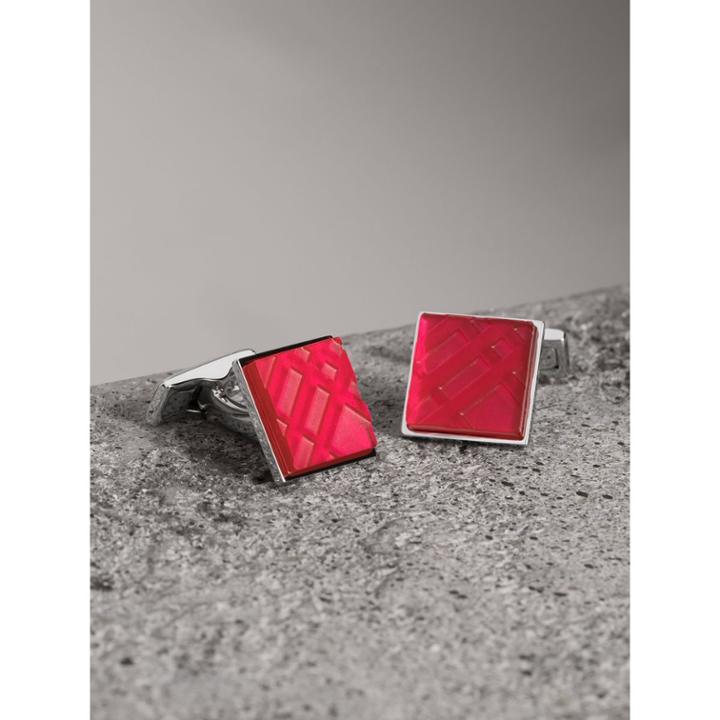 Burberry Burberry Check-engraved Square Cufflinks, Pink
