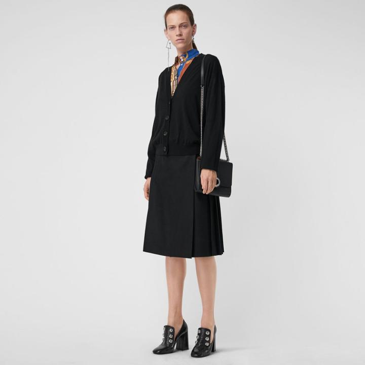 Burberry Burberry Logo Intarsia Merino Wool Cardigan, Black