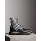 Burberry Burberry Shearling-lined Leather And Check Boots, Size: 44, Black