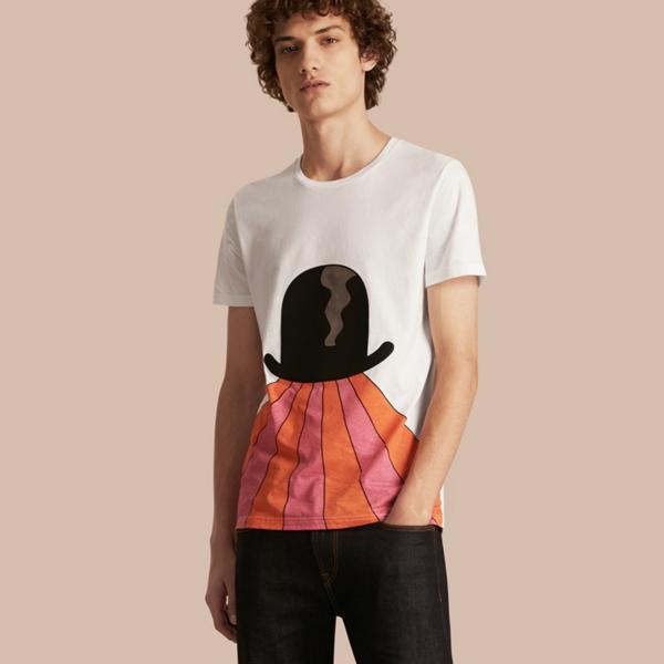 Burberry Bowler Hat Motif And Stripe Print Cotton T-shirt