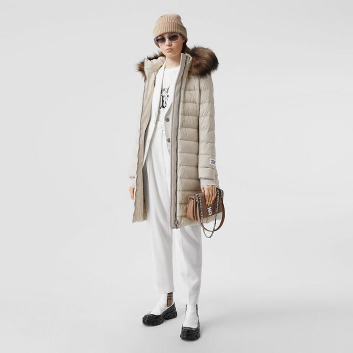 Burberry Burberry Detachable Faux Fur Trim Hooded Puffer Coat, Grey