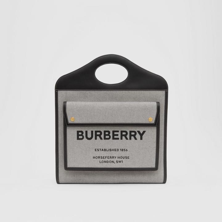 Burberry Burberry Medium Two-tone Canvas And Leather Pocket Bag, Black