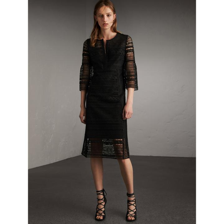 Burberry Burberry Puff-sleeve Macram Lace Dress, Size: 06, Black