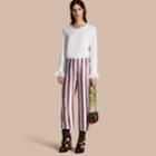 Burberry Burberry Ruffle Detail Long-sleeved Cotton T-shirt, Size: Xl, White