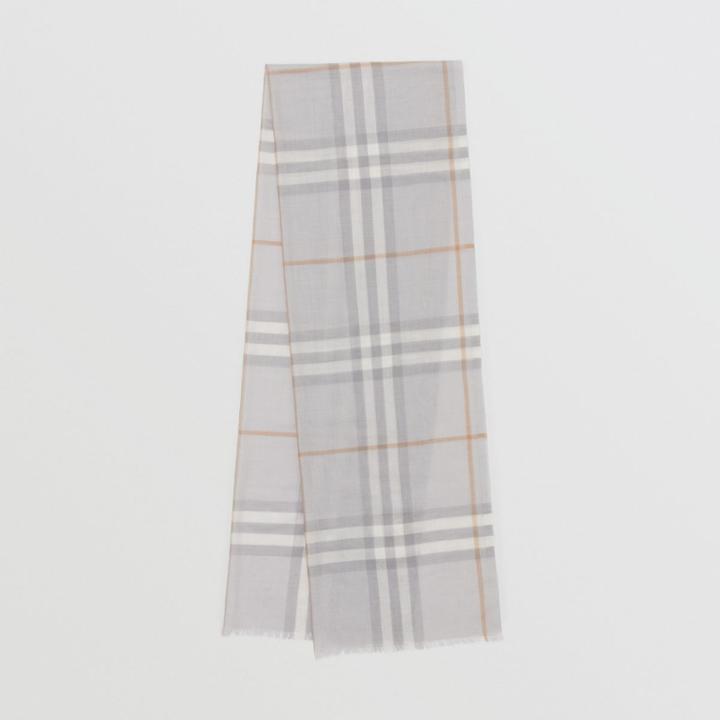 Burberry Burberry Lightweight Check Wool Silk Scarf, Grey