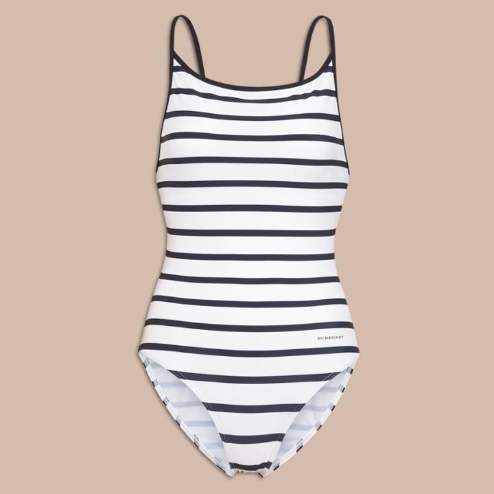 Burberry Burberry Breton Stripe Swimsuit, Blue
