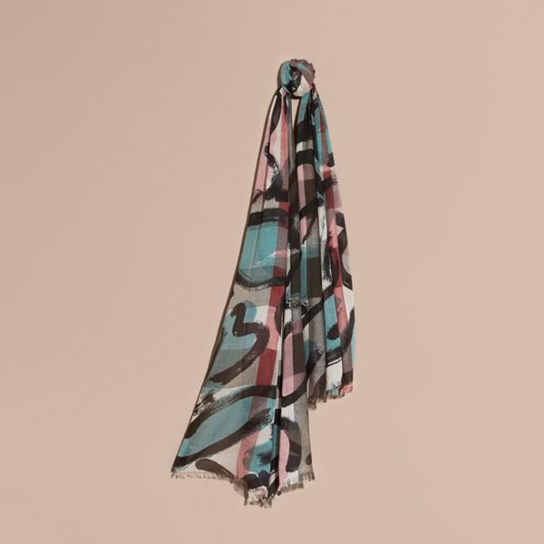Burberry Painterly Print Check Modal, Silk And Cashmere Scarf