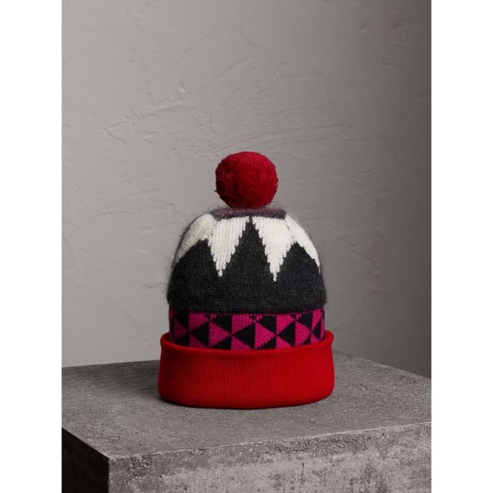 Burberry Burberry Geometric Wool Cashmere Blend Beanie