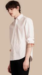 Burberry Burberry Check Detail Stretch Cotton Poplin Shirt, Size: Xl, White