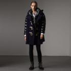 Burberry Burberry Detachable Hood Down-filled Sleeve Wool Blend Duffle Coat, Blue