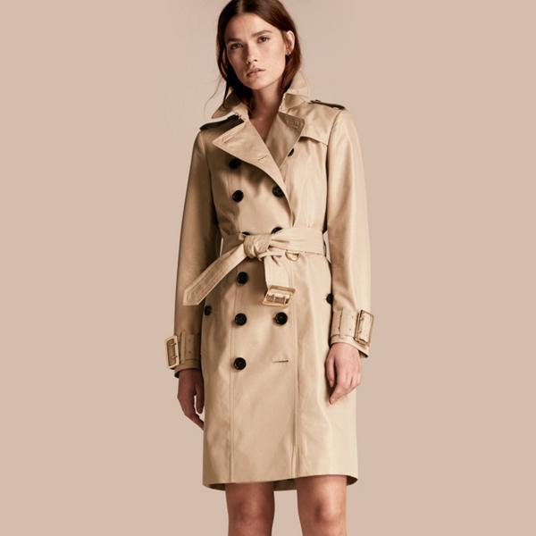 Burberry Metallic Cotton Gabardine Trench Coat With Oversize Buckle Detail