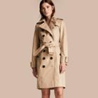 Burberry Metallic Cotton Gabardine Trench Coat With Oversize Buckle Detail