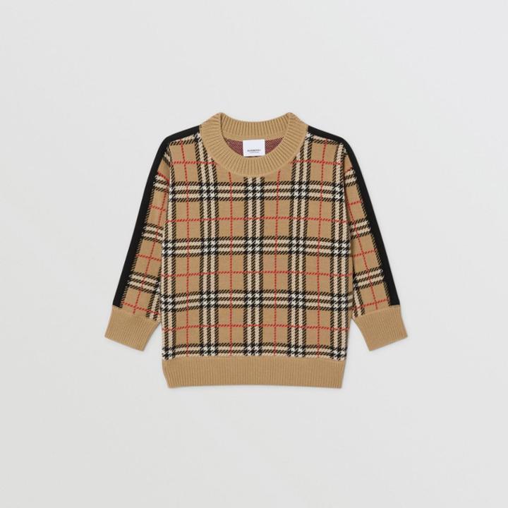 Burberry Burberry Childrens Check Merino Wool Jacquard Sweater, Size: 14y, Beige