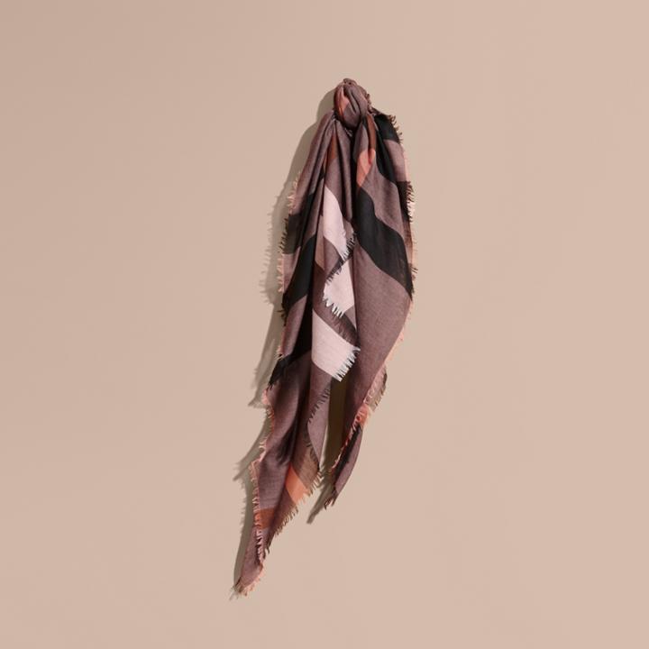 Burberry Burberry Check Modal And Wool Square Scarf, Purple
