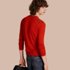 Burberry Burberry Lightweight Crew Neck Cashmere Sweater With Check Trim, Red