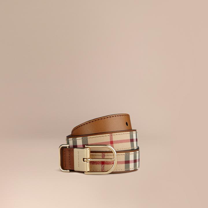 Burberry Burberry Horseferry Check And Leather Belt, Size: 110