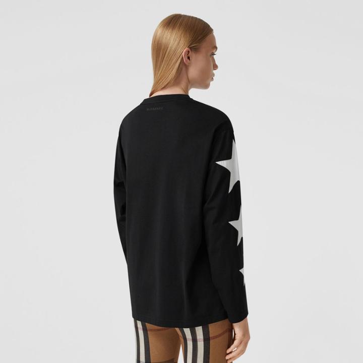 Burberry Burberry Long-sleeve Star Motif Cotton Oversized Top, Black