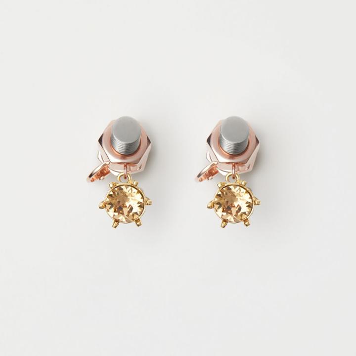 Burberry Burberry Crystal Charm Rose Gold-plated Nut And Bolt Earrings, Yellow