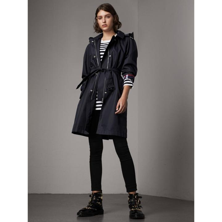 Burberry Burberry Detachable Hood Cotton Blend Car Coat, Size: 08, Blue