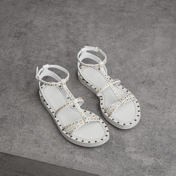 Burberry Burberry Riveted Leather Gladiator Sandals, Size: 41, White
