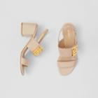 Burberry Burberry Monogram Motif Leather Block-heel Sandals, Size: 35.5
