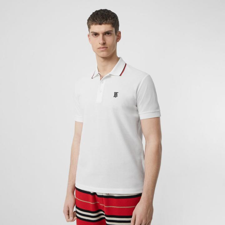 Burberry Burberry Icon Stripe Placket Cotton Piqu Polo Shirt, Size: Xxl, White