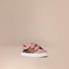 Burberry Burberry House Check And Leather Trainers, Size: 3, Pink
