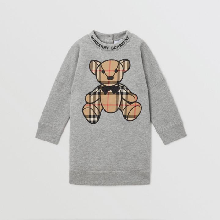 Burberry Burberry Childrens Thomas Bear Appliqu Cotton Sweater Dress, Size: 2y, Grey