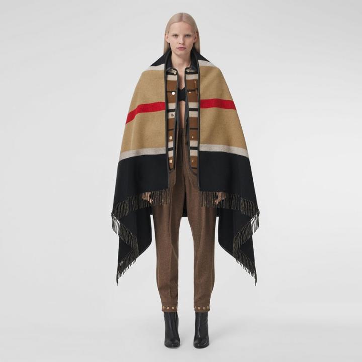 Burberry Burberry Embroidered Logo Stripe Cashmere Wool Cape