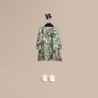 Burberry Burberry Beasts Print Silk Dropped-waist Dress, Size: 8y, Green