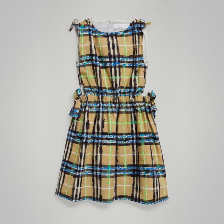 Burberry Burberry Tie-detail Scribble Check Cotton Dress, Size: 12y