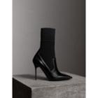 Burberry Burberry Mid-calf Patent Leather And Knitted Mesh Boots, Size: 39, Black