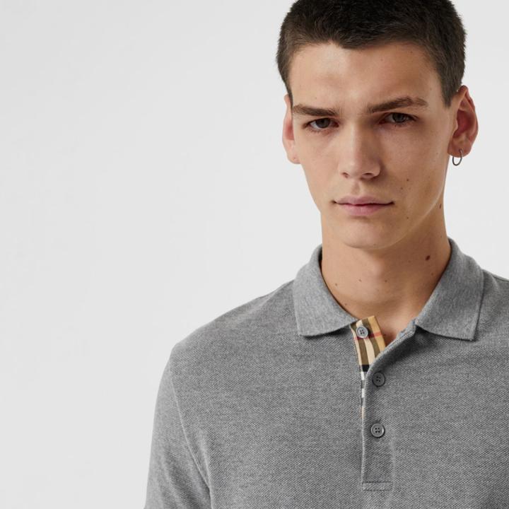 Burberry Burberry Check Placket Cotton Polo Shirt, Size: Xs, Grey