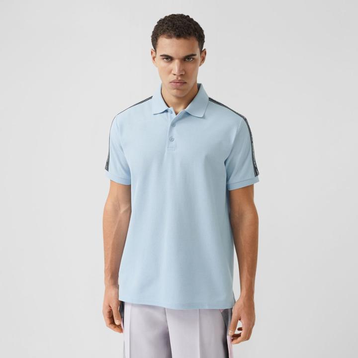 Burberry Burberry Logo Tape Cotton Piqu Polo Shirt, Size: M, Blue