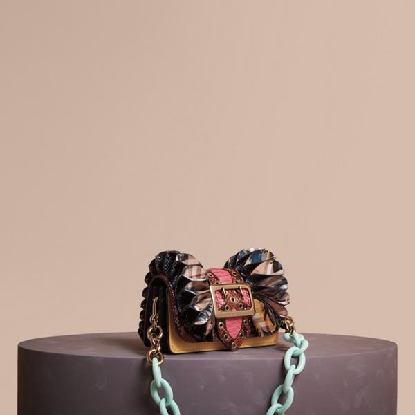 Burberry The Ruffle Buckle Bag In Snakeskin, Calfskin And Check