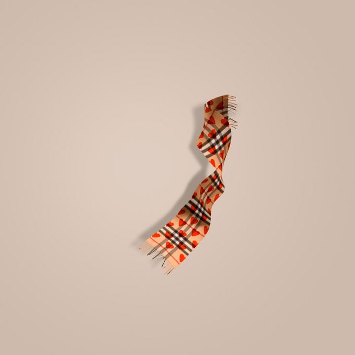 Burberry Burberry The Mini Classic Cashmere Scarf In Check And Hearts, Size: Os, Red