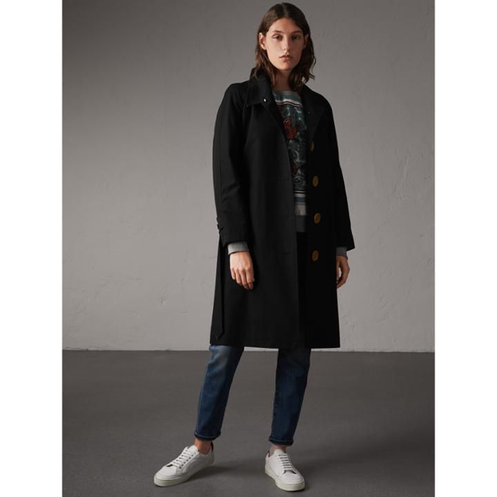 Burberry Burberry Resin Button Cotton Gabardine Trench Coat, Size: 04, Black