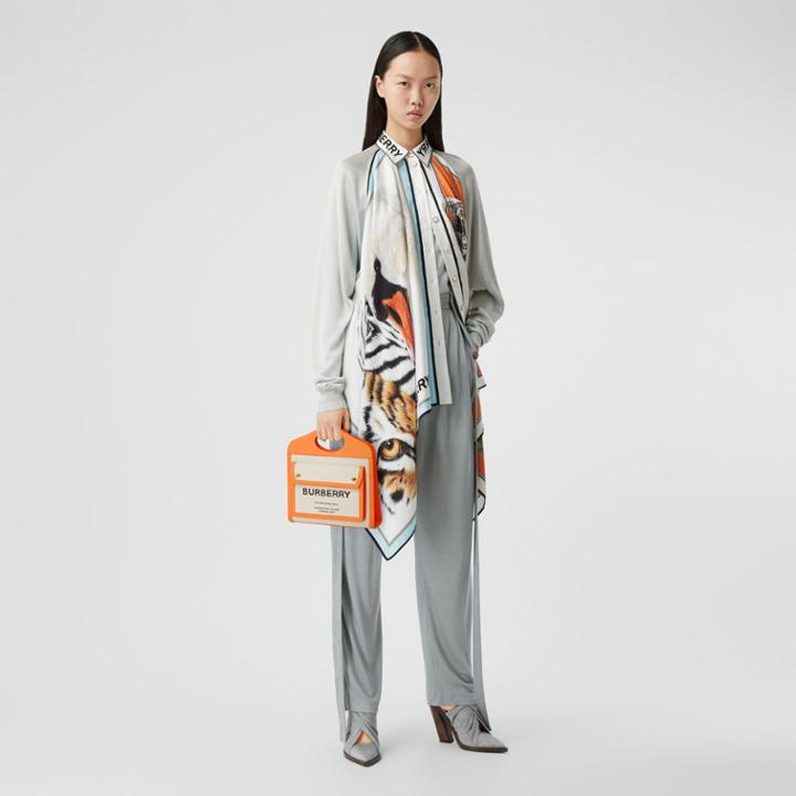 Burberry Burberry Animalia Print Silk Scarf Detail Knitted Top, White