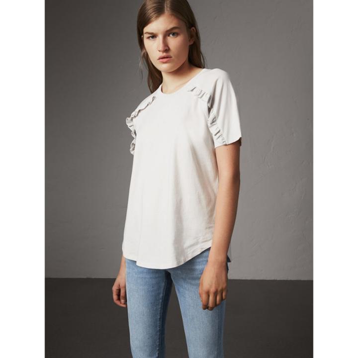 Burberry Burberry Ruffle Detail Cotton Jersey T-shirt, White