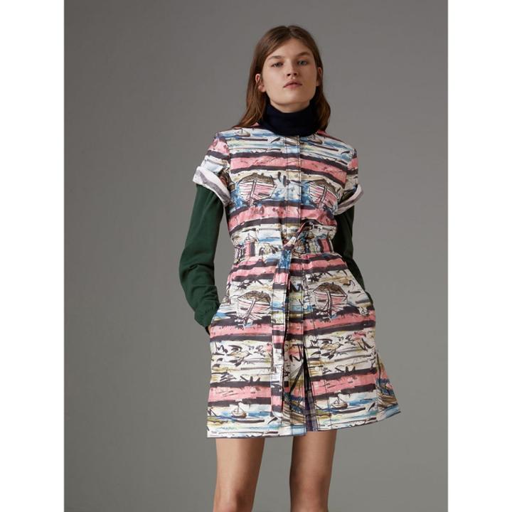 Burberry Burberry Short-sleeve Coastal Print Cotton Shirt Dress, Size: 02