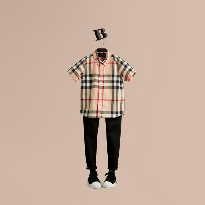 Burberry Burberry Short-sleeve Check Cotton Twill Shirt, Size: 14y, Beige