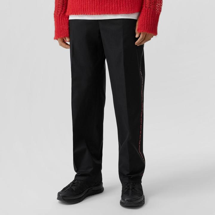Burberry Burberry Quote Detail Cotton Trousers, Size: 38, Black