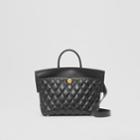 Burberry Burberry Small Quilted Lambskin Society Top Handle Bag, Black
