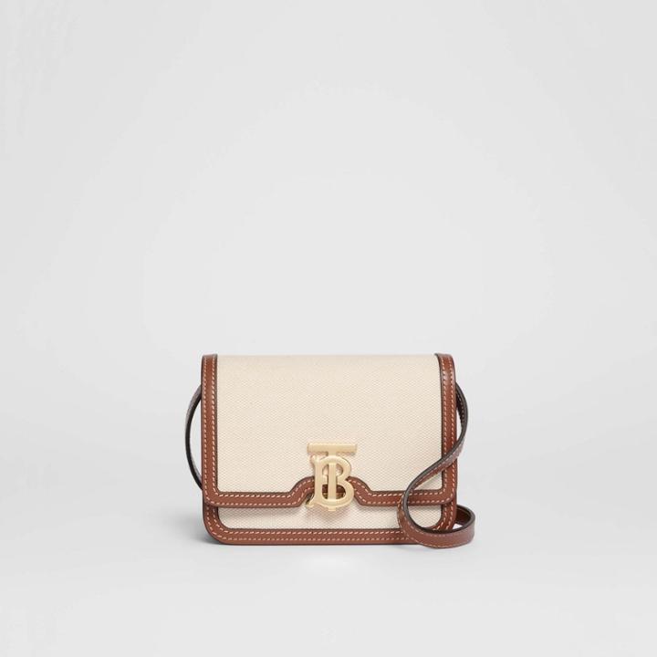Burberry Burberry Mini Two-tone Canvas And Leather Tb Bag, Brown