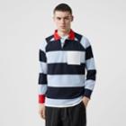 Burberry Burberry Long-sleeve Striped Cotton Piqu Polo Shirt, Blue
