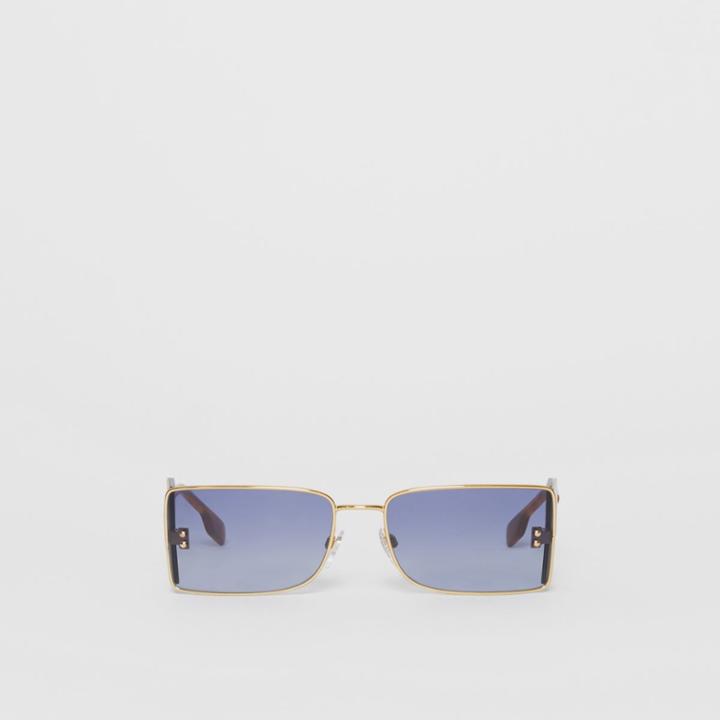 Burberry Burberry 'b' Lens Detail Rectangular Frame Sunglasses, Brown
