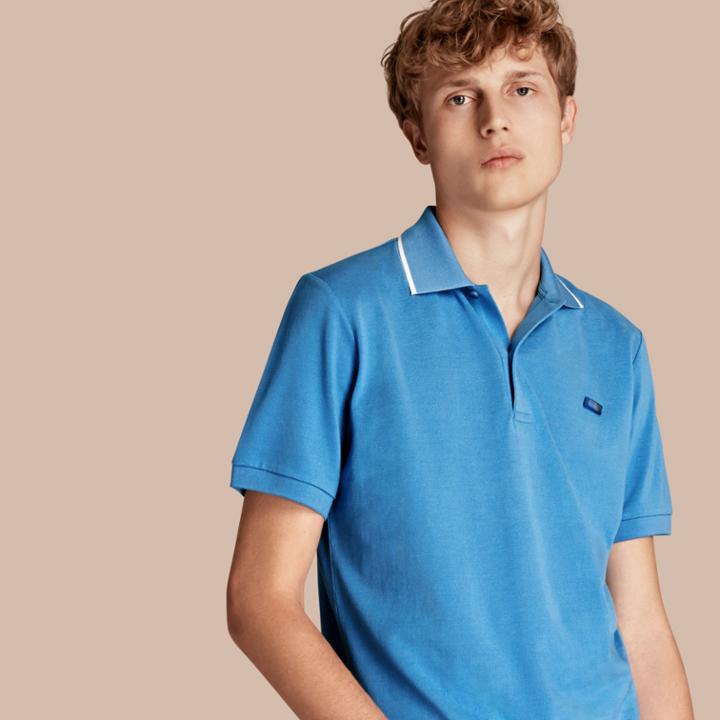 Burberry Burberry Tipped Cotton Piqu Polo Shirt, Size: M, Blue
