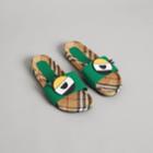 Burberry Burberry Eye Appliqu Vintage Check And Leather Slides, Size: 27