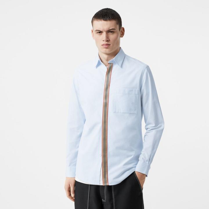 Burberry Burberry Icon Stripe Detail Stretch Cotton Poplin Shirt, Size: M, Blue