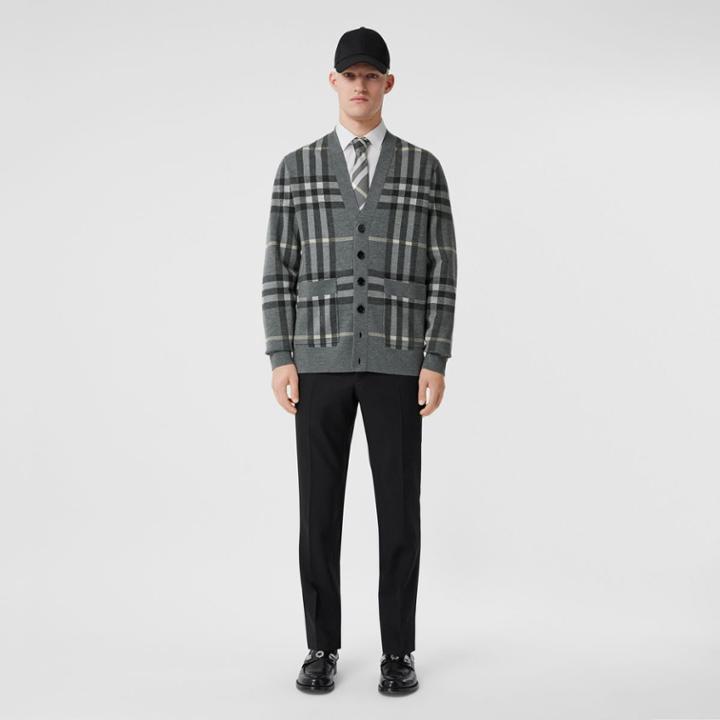 Burberry Burberry Check Wool Silk Jacquard Cardigan